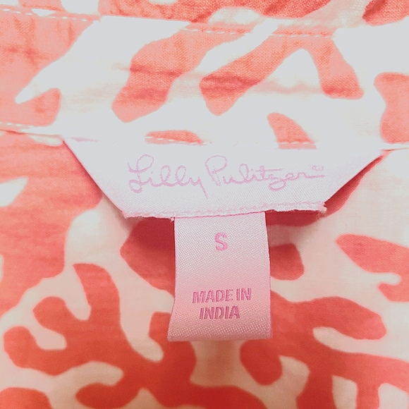 Lilly Pulitzer Shirt Womens Small Pink Cotton Coral Print Longline Tunic - Picture 6 of 7